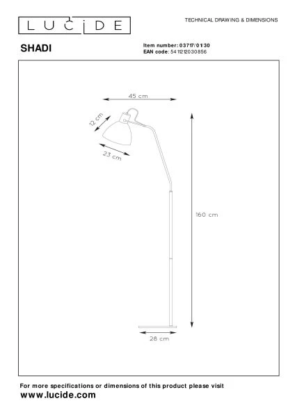 Lucide SHADI - Stehlampe Mit Leselampe - 1xE27 - Schwarz - technisch